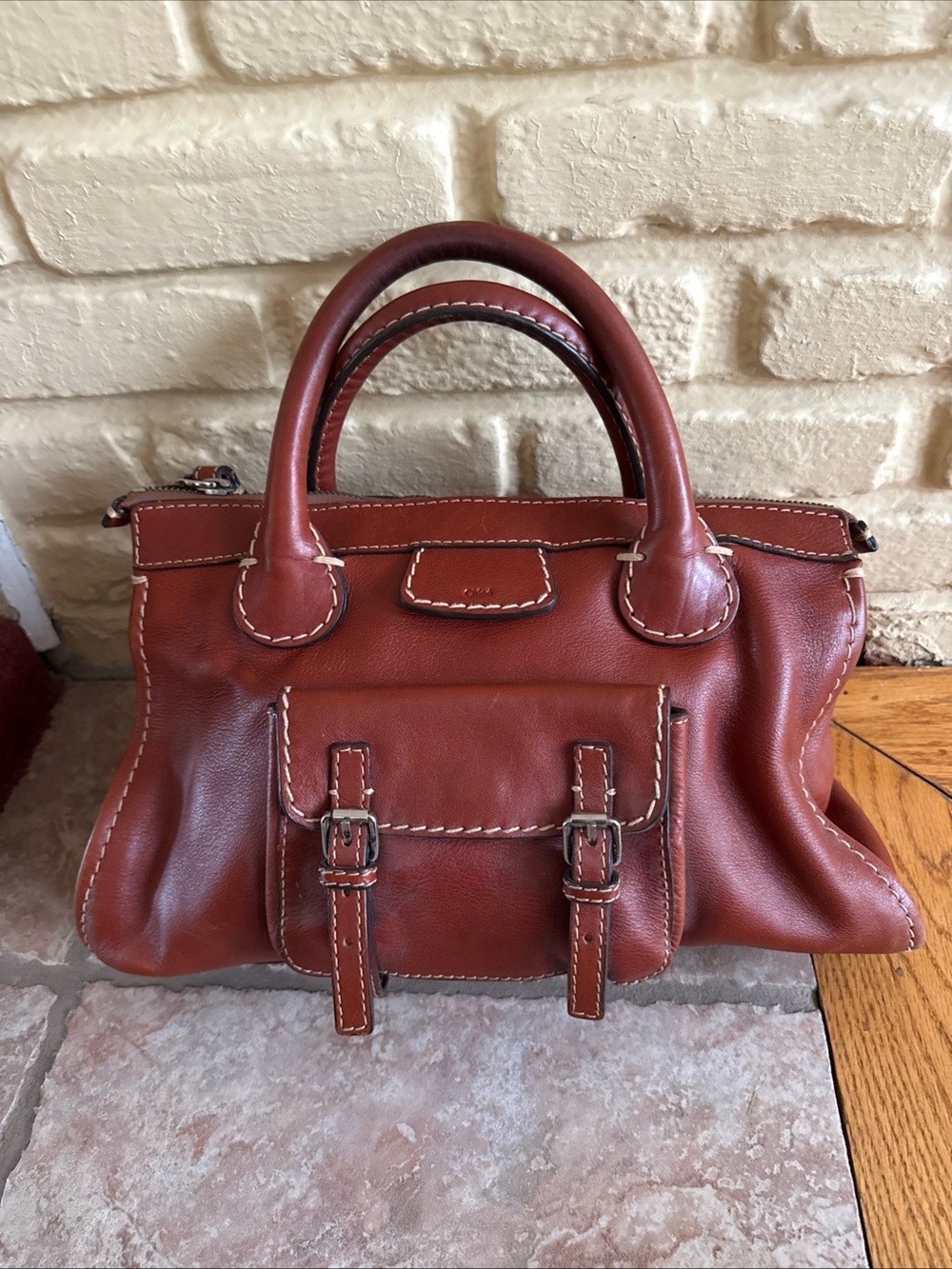 Chloe Edith Rustic Brown Leather Top-Handle Satchel